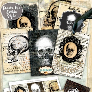 GOTHIC SKULL imprimível aceo halloween scrapbook cartões de felicitações Folha de colagem digital fundo para download instantâneo por JLeeloo ac288