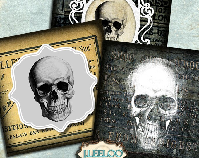 Digital printable GOTHIC SKULL 2.5 inch square for magnets scrapbook day dead instant download halloween  Digital collage sheet qu457