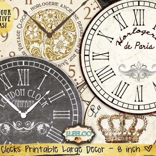 FACE CLOCK 8 Inch Circle Printable Vintage Jpeg Clipart - Etsy