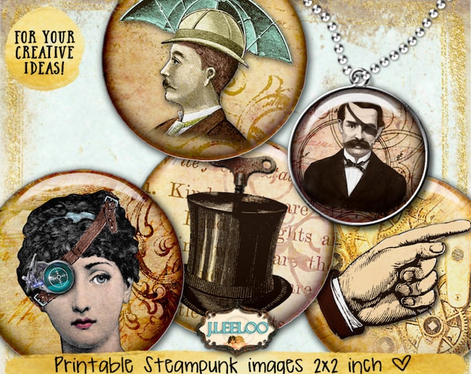 Digital collage sheet STEAMPUNK images 2 inch circle for pendants charms bottlecup pins hang tags craft instant download - tn521