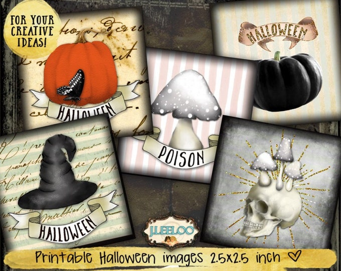 HALLOWEEN 2.5 inch square Printable images for glass or resin pendants magnet bezel trays cabochon graphic Digital collage sheet qu471
