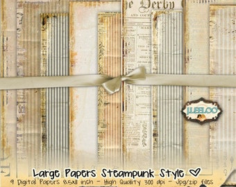 STEAMPUNK PAPERS large 8.5x11 inch papers newspapers distressed scrapbook Digital collage sheet instant download printable diary pp311