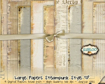 STEAMPUNK PAPERS große 8,5x11 Zoll Papiere Zeitungen Distressed Scrapbook Papier Collage Blatt Sofort-Download pp311