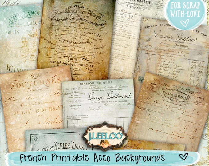 FRENCH WORDS aceo background paper goods hobby crafting ephemera scrapbooking  digital collage instant download printable pp295