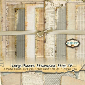 STEAMPUNK PAPERS large 8.5x11 inch papers newspapers distressed scrapbook Digital collage sheet instant download printable diary pp311