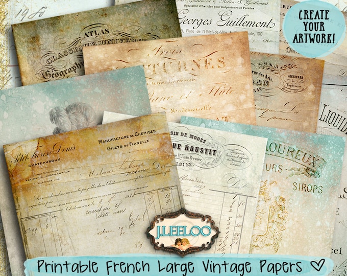 FRENCH WORDS 10 digital collage sheets for scrapbook diary invited hang tag documents download printable invitation paper goods pp355