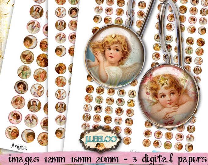 ANGELS digital papers printable 12 16 20 mm circle sheet earring ring christmas digital images for jewelry instant download tn370