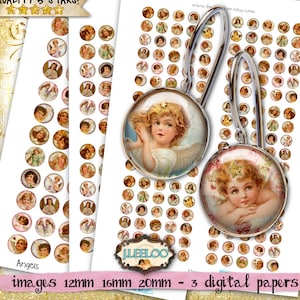ANGELS digital papers printable 12 16 20 mm circle sheet earring ring christmas digital images for jewelry instant download tn370