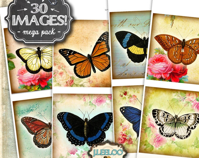 BEATS WINGS 4x4 inch square digital collage sheets butterfly coaster greeting cards card making instant download printable qu482