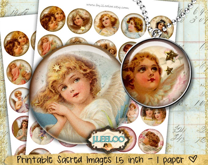 Digital sheet ANGELS 1.5 inch circle angel merry christmas holidays jewelry pendant clipart magnet instant download printable tn368
