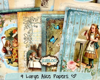 ALICE printable papers 8.5x11 inch Digital collage sheet wonderland scrapbook diary invited instant download background pp346