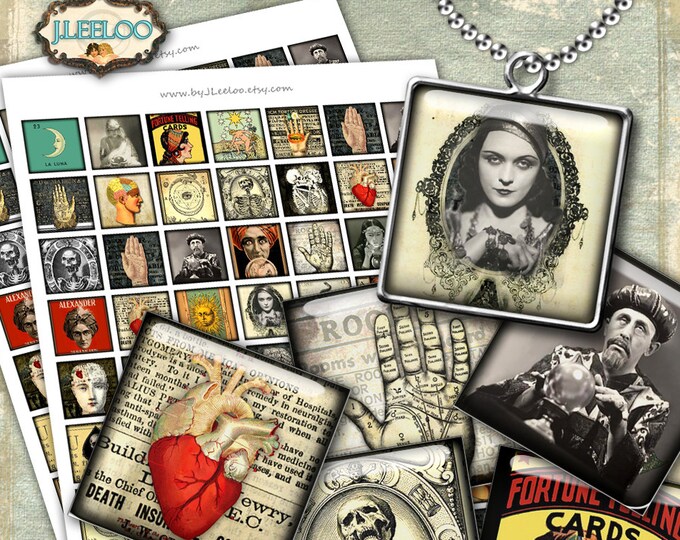 FORTUNE TELLING Digital collage sheet printable halloween images download for resin glass pendants bezel findings trays magnets qu460