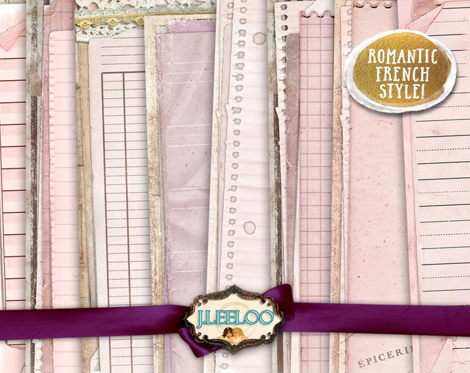 PINK LEDGER 8 digital french papers for scrapbook journal diary stationery bookmaking or background instant download printable  pp406