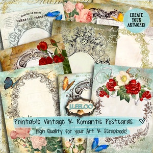 FRANZÖSISCHE POSTKARTE 9 Hintergrund 5 x 7 Zoll Digital Collage Sheet Shabby Rahmen Viktorianische Grußkarten sofort download pp356