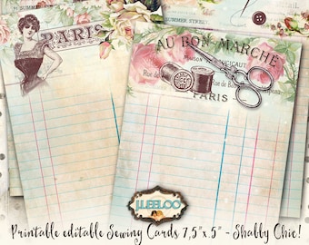 SEWING CARDS editable writable writing note Shabby Chic digital graphic Digital collage sheet scrapbook diary instant download pp392