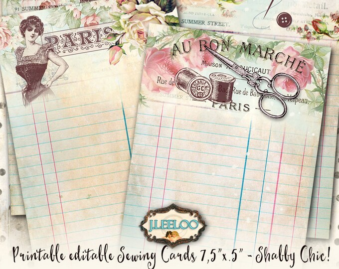 SEWING CARDS editable writable writing note Shabby Chic digital graphic Digital collage sheet scrapbook diary instant download pp392