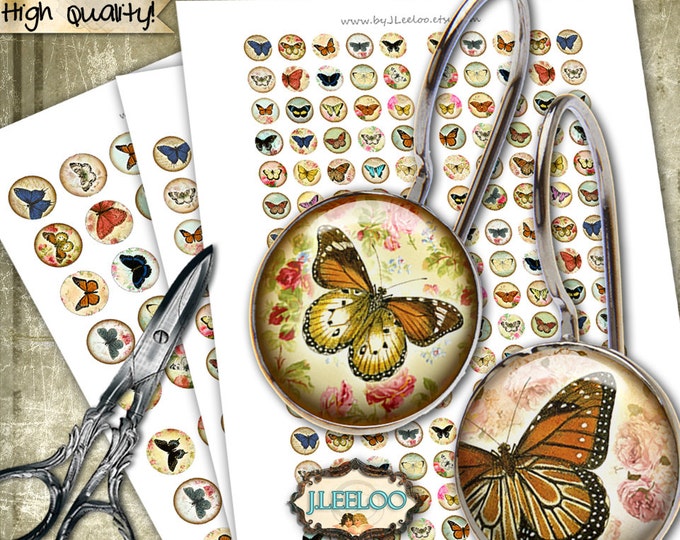 Digital download BEATS WING 12 16 20mm circle butterfly images jewelry earrings pendant craft instant download printable tn245