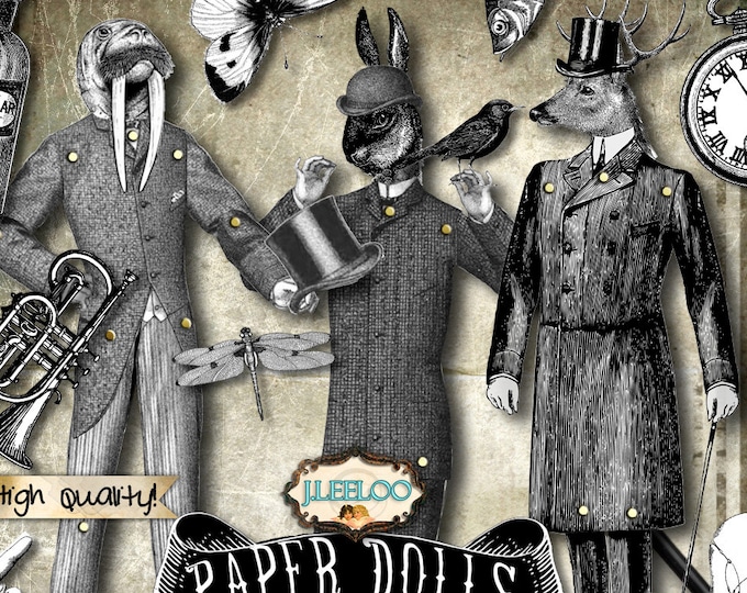 CURIOUS PAPER DOLL digital altered art Digital collage sheet  for journal page scrapbooking diary art instant download printable pp363