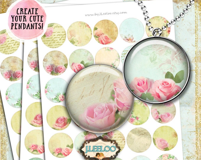 JOY 1.5 inch circle editable writable romantic roses digital collage sheet magnet stickers pendant instant download printable tn526