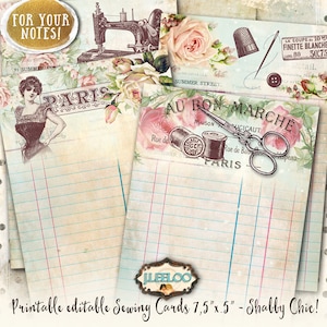KAARTEN NAAIEN bewerkbare beschrijfbare notitie Shabby Chic digitale afbeelding Digitale collage blad plakboek dagboek instant download pp392