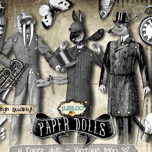 CIEKAWOSTKA LALKA PAPIEROWA cyfrowa zmieniona sztuka Cyfrowy arkusz kolażu do strony dziennika scrapbooking sztuka pamiętnika natychmiastowe pobieranie do druku pp363