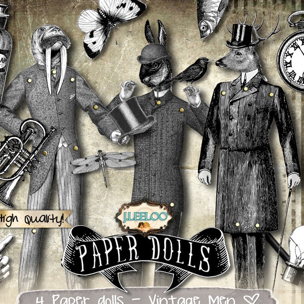 CURIOUS PAPER DOLL digital altered art Digital collage sheet  for journal page scrapbooking diary art instant download printable pp363