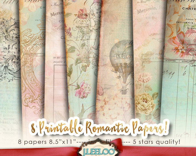 ROMANTIC 8 victorian papers for scrapbook Digital collage sheet pastel color vintage for scrapbook instant download printable pp410