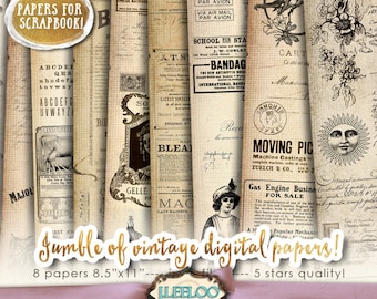 JUMBLE digital papers journal art scrapbook bookmaking pages Background stationery embellishment craft instant download print pp416