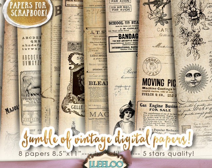 JUMBLE digital papers journal art scrapbook bookmaking pages Background stationery embellishment craft instant download print pp416