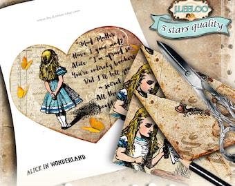 ALICE WONDERLAND envelopes heart cards gift Digital collage sheet journal art scrapbook hobby diy vintage french printable pp411