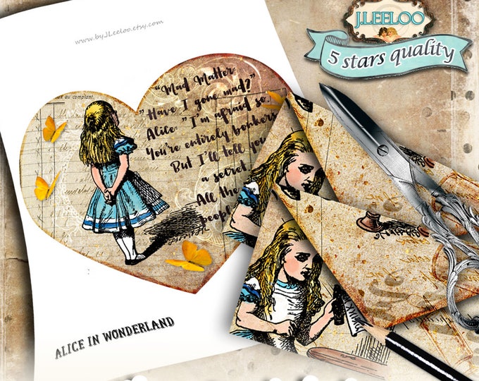 ALICE WONDERLAND envelopes heart cards gift Digital collage sheet journal art scrapbook hobby diy vintage french printable pp411