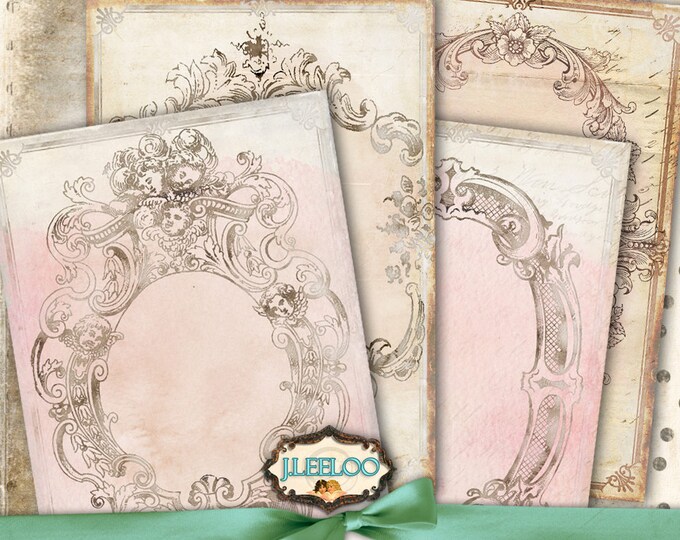 8 Cornice vittoriana Sfondo cartolina shabby chic Foglio collage digitale download istantaneo stampabile pp404