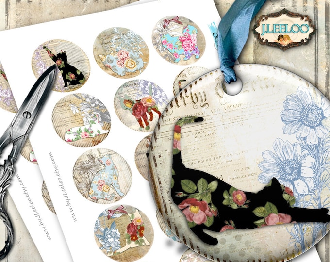 CATS 2 inch circle silhouette printable ephemera vintage backgrounds Instant Download scrapbooking digital collage sheet tn553