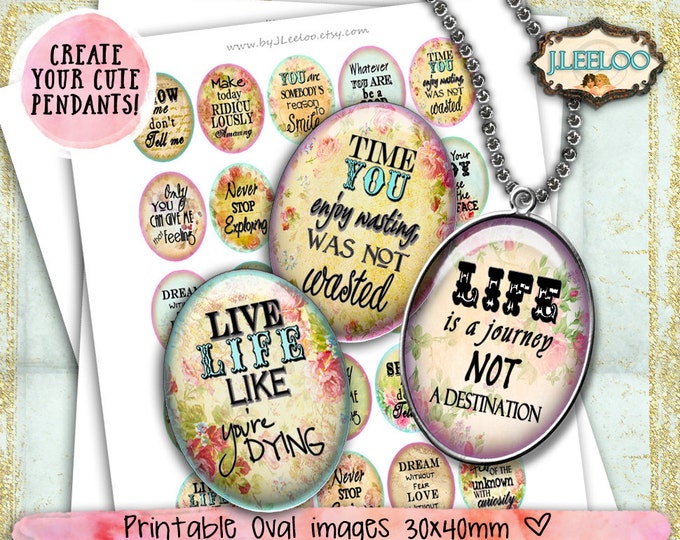 Digital collage I THINK 30x40mm oval  quote romantic roses flower phrases magnet stickers pendant craft instant download printable ov141