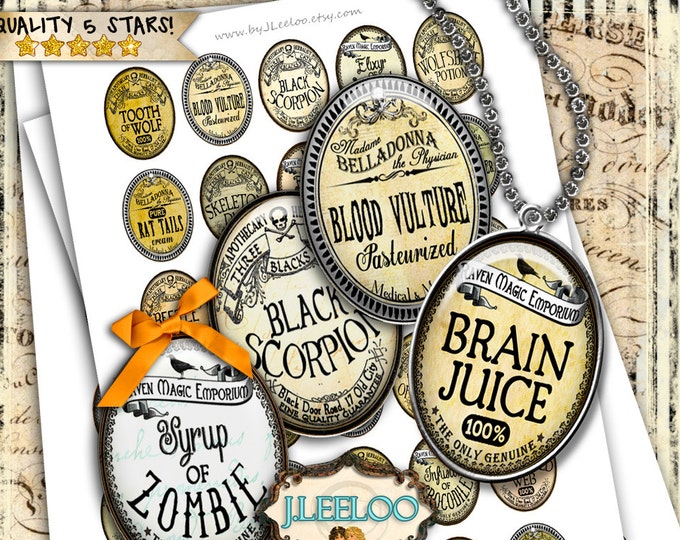 APOTHECARY 30x40 mm oval digital paper goth apothecary labels arsenic magnet stickers mirrors pendant instant download printable ov140