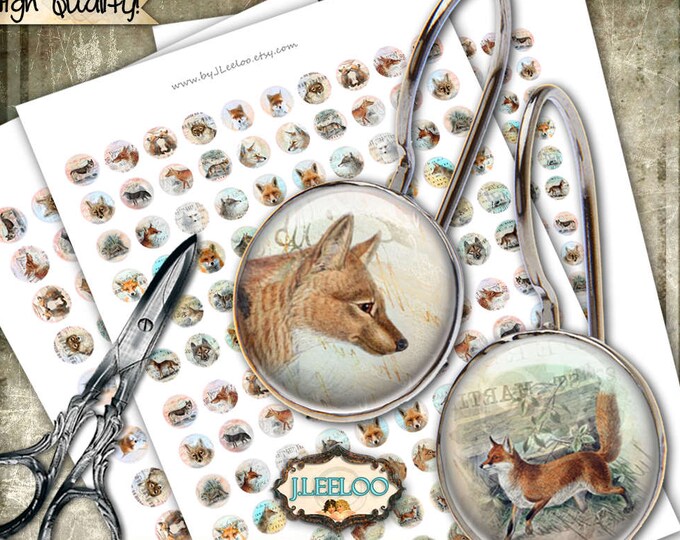 FOX AND WOLF Digital printable 12 16 18 20mm circle sheets vintage earring ring size ephemera images for jewelry download print tn537
