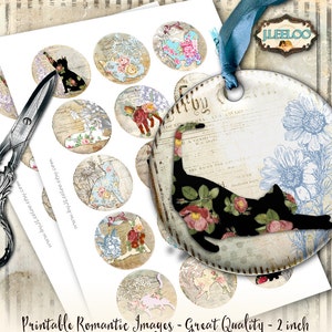 CATS 2 inch circle silhouette printable ephemera vintage backgrounds Instant Download scrapbooking digital collage sheet tn553