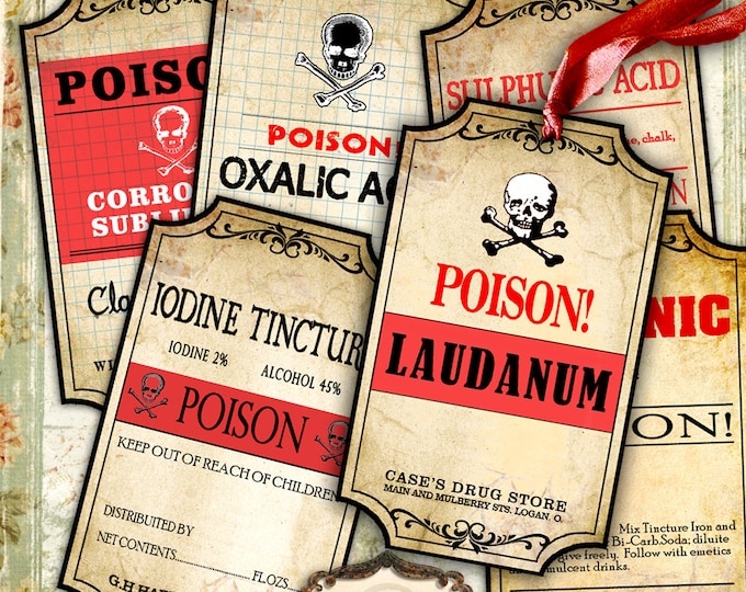 Printable tags POISON label bottle jar labels Halloween instant download printable images digital collage sheet tl156