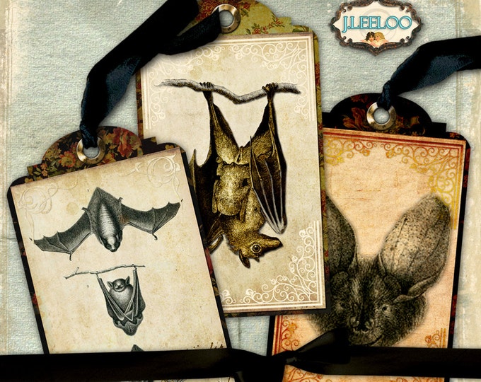 SPOOKY BAT Digital collage sheet label gift tags greeting gothic halloween for craft art instant download printable scrapbook  tl144