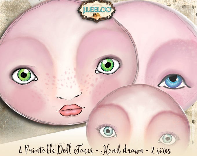 DOLL FACES printable hand-drawn digital collage sheet for iron on transfer fabric scrapbook altered art diary instant download cl126
