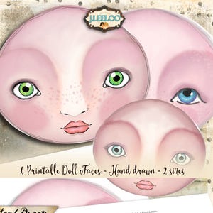 DOLL FACES printable hand-drawn digital collage sheet for iron on transfer fabric scrapbook altered art diary instant download cl126