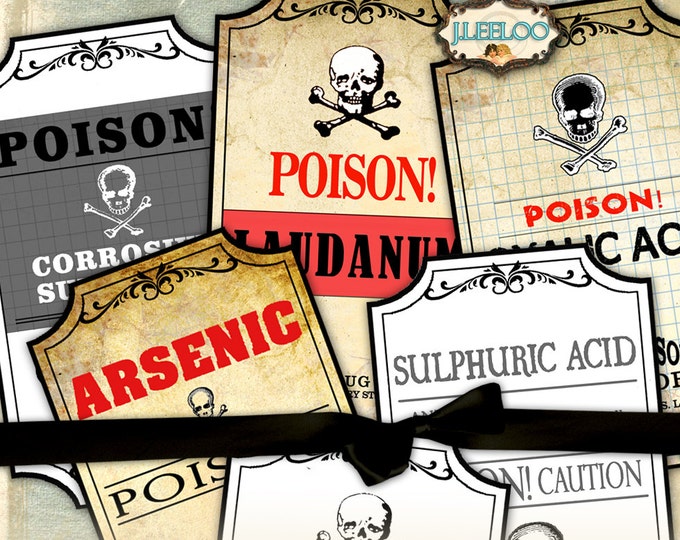 APOTHECARY LABELS printable bottle jar label gift tag Halloween instant download image invitation ephemera digital collage sheet tl161