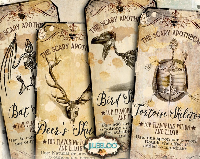 SKELETON printable tags label bottle jar labels Halloween scary instant download printable images digital collage sheet tl193