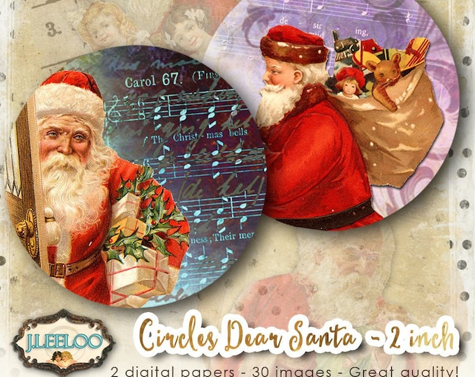 DEAR SANTA circle 2 inch round Christmas holidays cupcake topper for pendant magnet and craft instant download printable download tn572