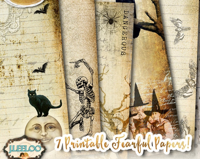 FEARFUL PAPERS large 8.5x11 inch Halloween junk journal kit crafting journal background scrapbook instant download printable diary pp431