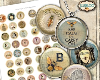 SAVE THE BEES 1 inch circle royal bee mirrors hang tags vintage  clipart magnet scrapbooking instant download printable tn548