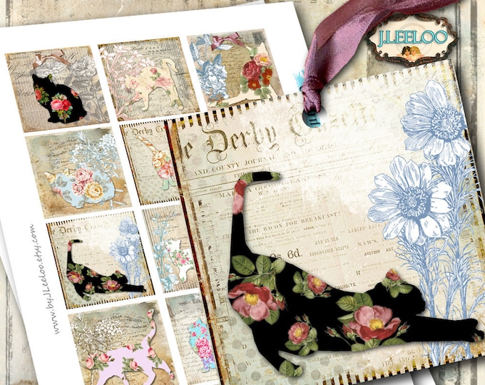 CATS 2x2 inch ephemera printable backgrounds squares silhouette printable Instant Download digital collage sheet qu506