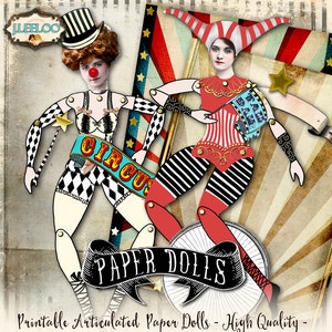 CIRCUS PAPER DOLL articulated printable altered art Digital collage sheet scrapbook mixed media collage instant download pp366 image 2