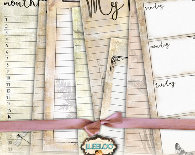 SMALL JOURNAL planner distressed scrapbook Editable 5x7 inch week monthly instant download printable diary organizer pp391
