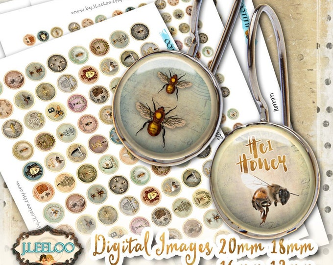 Digital sheet SAVE THE BEES 12mm 16mm 18mm 20mm circle sheets earring ring size chic digital images jewelry instant download tn569